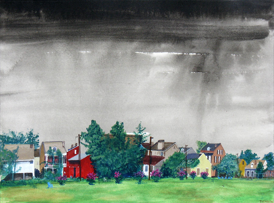Dog Park Houses Painting by Tom Hefko