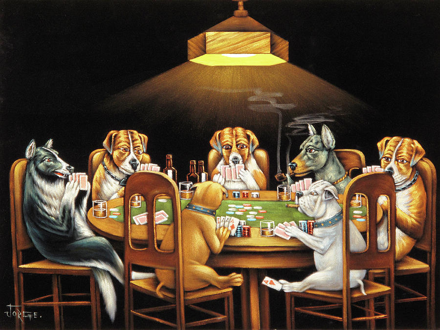 Dog Painting - Dog Poker after original by Coolidge  by Jorge Terrones