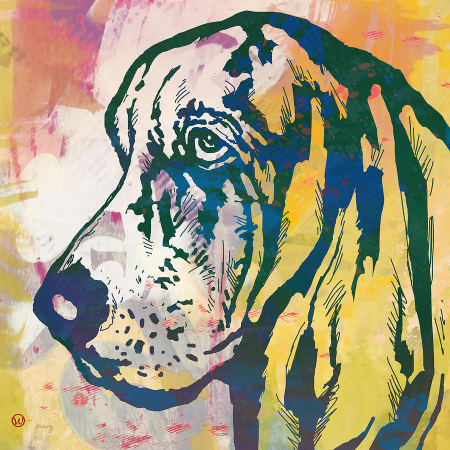 Portrait Drawing - Dog pop modern etching art poster by Kim Wang