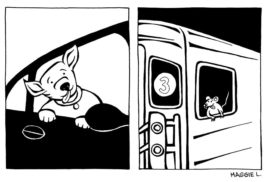 Dog Riding in Car and Rat Riding in Subway Drawing by Maggie Larson