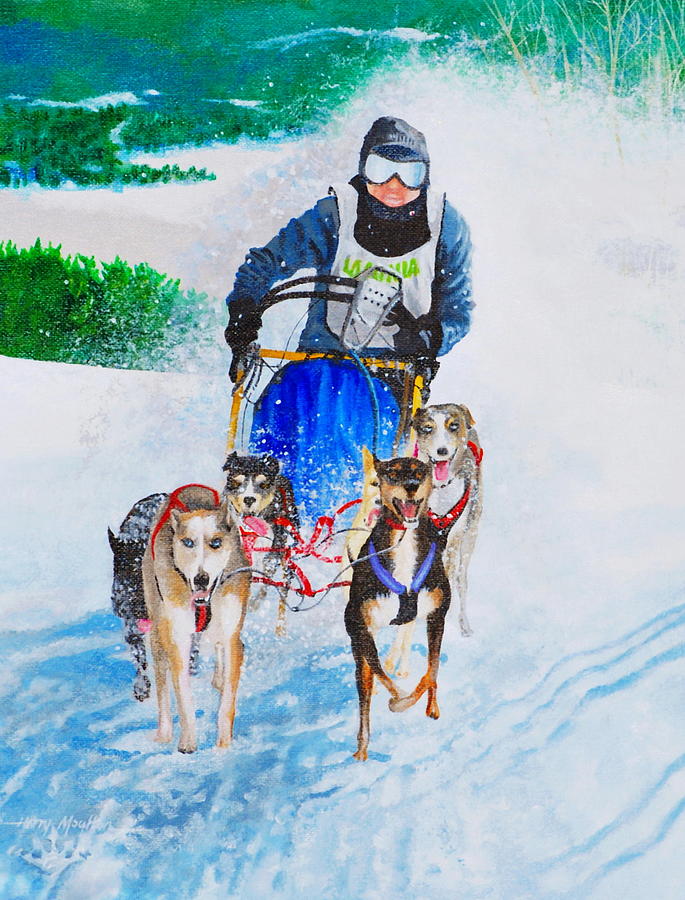 Dog Sled Race Painting by Harry Moulton