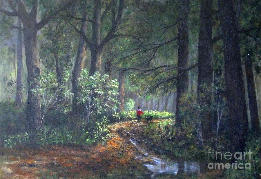 Tree Painting - Dog Walk by Laurie Golden