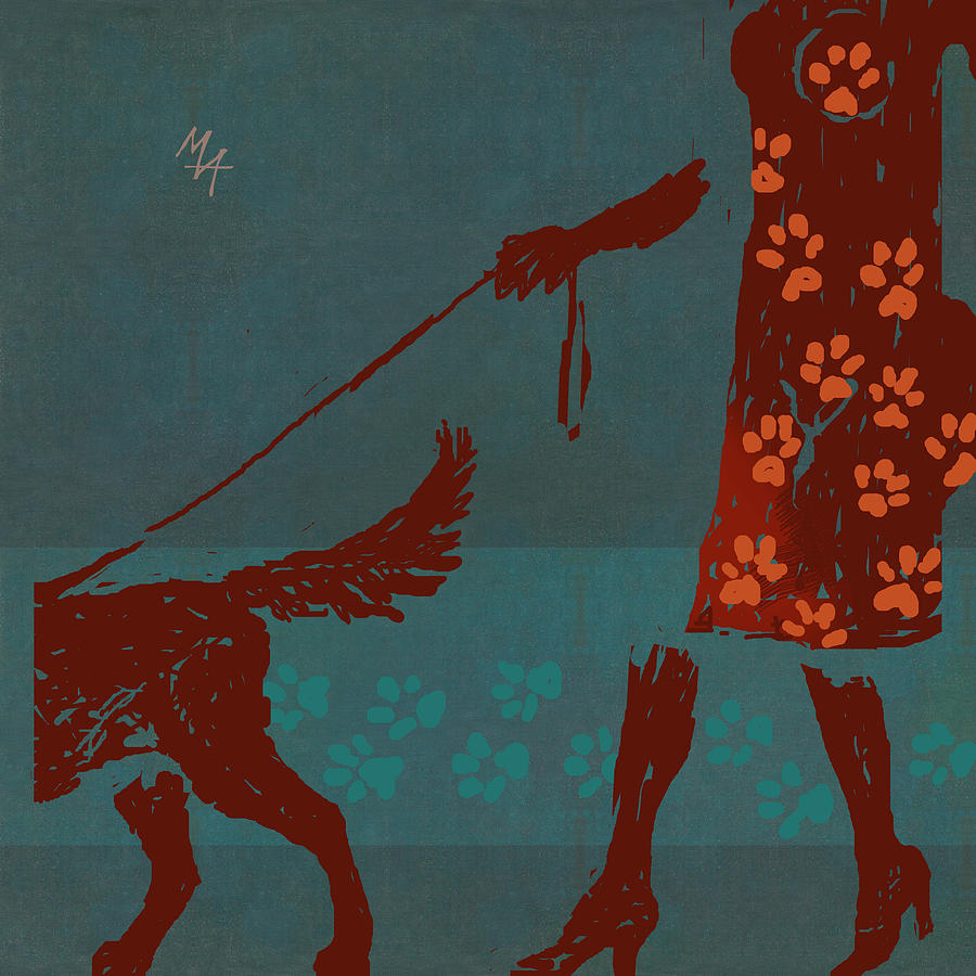 Dog Walker Painting by Attila Meszlenyi
