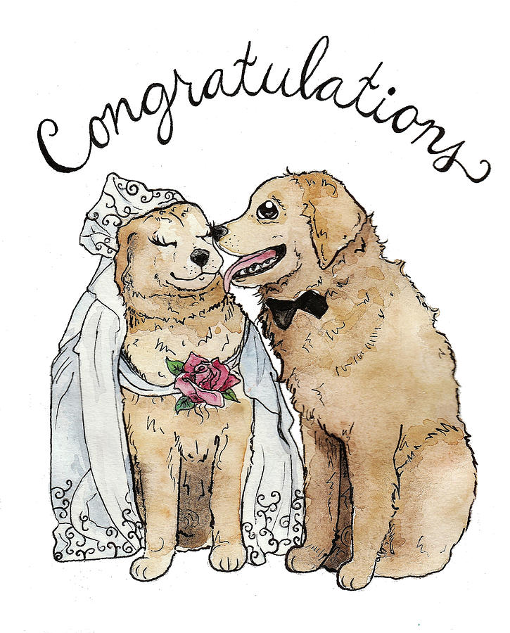 Dog Painting - Dog Wedding Card by Katrina Davis