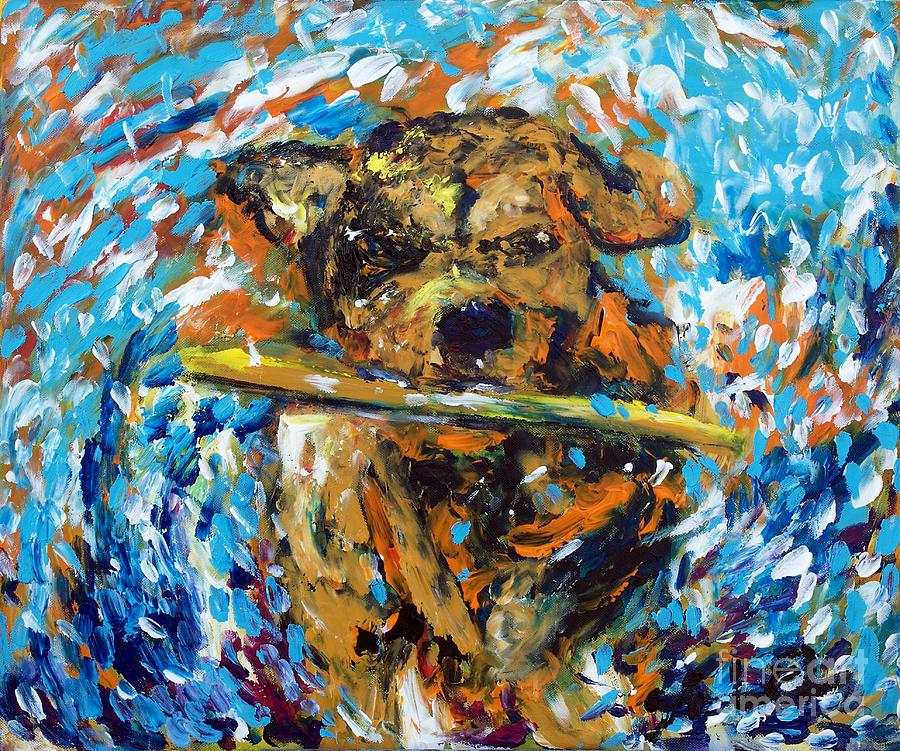 Dog with a stick Painting by Lidija Ivanek - SiLa