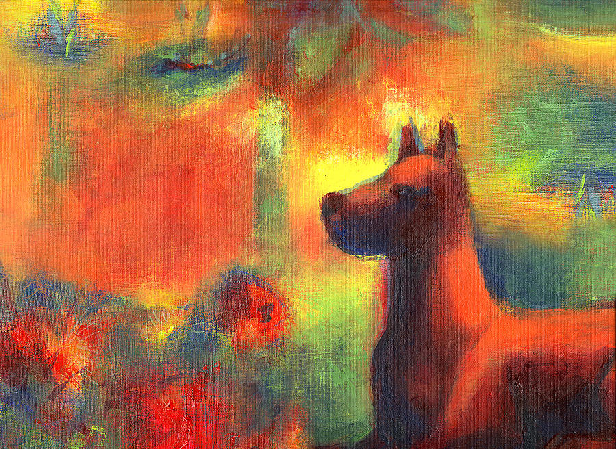 Dog with Red Flowers Painting by Nato  Gomes