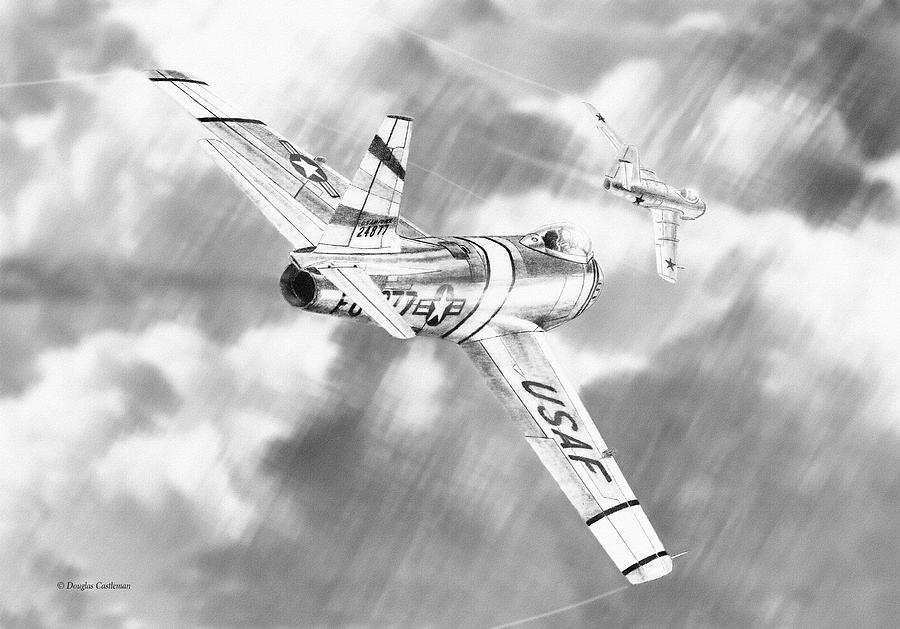 Dogfight Over Korea Drawing by Douglas Castleman