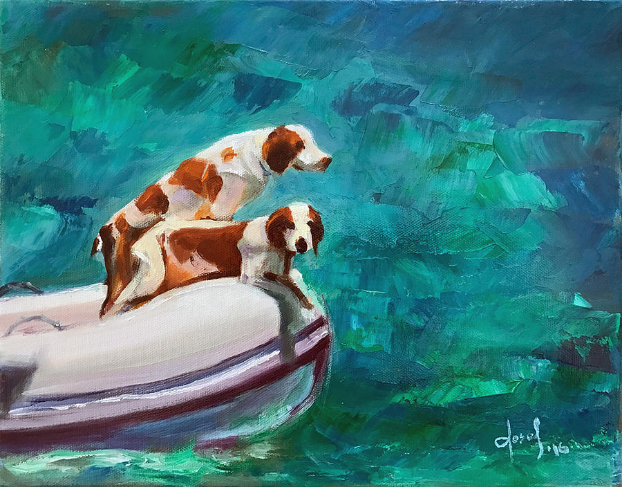 Doggy Boat Ride Painting by Josef Kelly