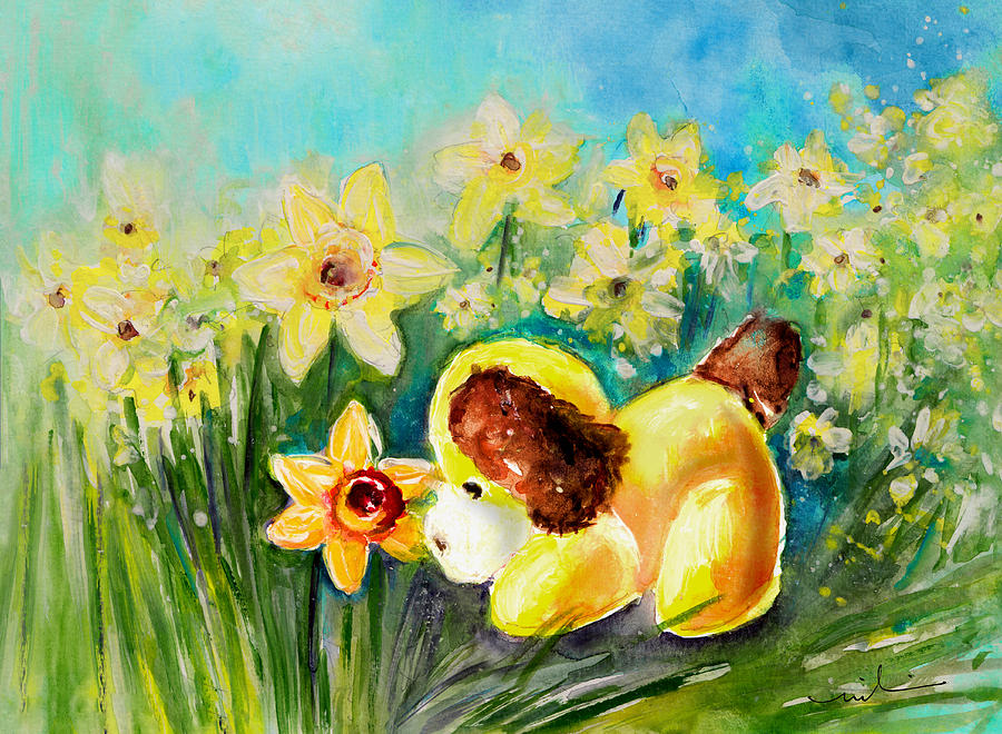 Doggy Daffodil Painting by Miki De Goodaboom