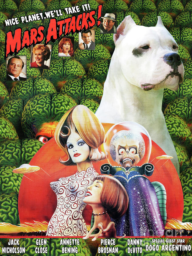 Dogo Argentino Art Canvas Print - Mars Attacks Movie Poster Painting by Sandra Sij