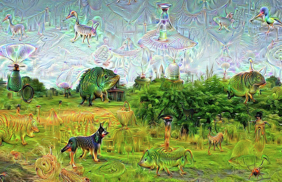 Dogs and surreal creatures Chesire England Google Deep Dream Photograph by Matthias Hauser