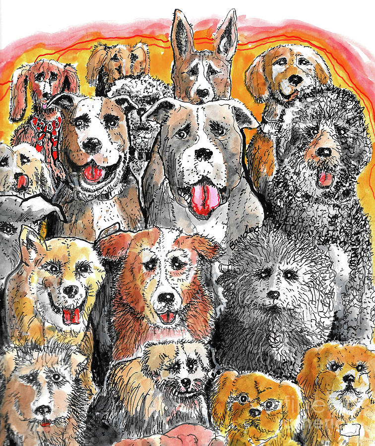 Dog Painting - Dogs At Attention by Terry Banderas