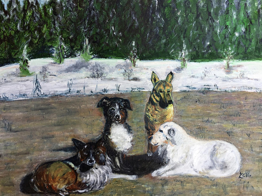 Dogs having a meeting Painting by Lucille Valentino