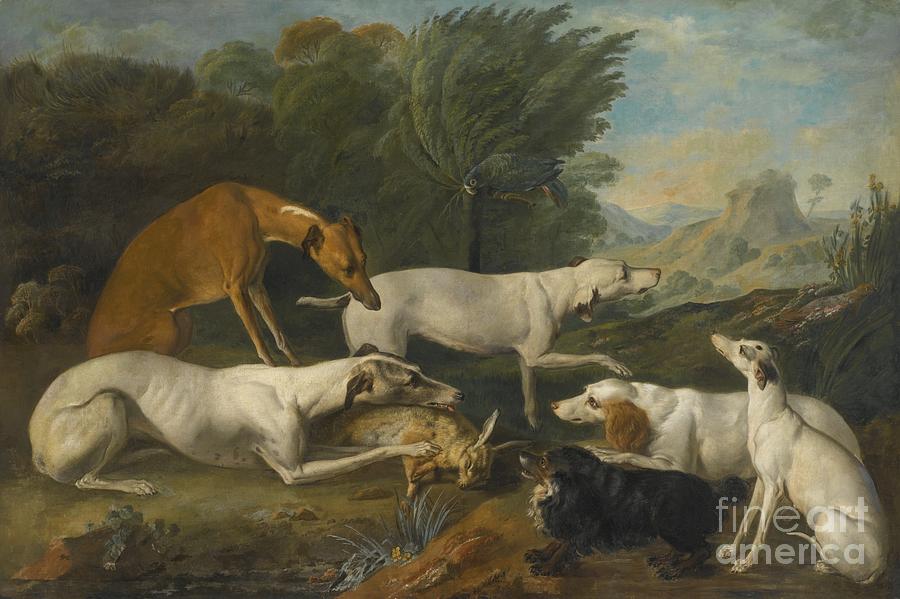 Dogs In A Landscape With Their Catch Painting by Celestial Images
