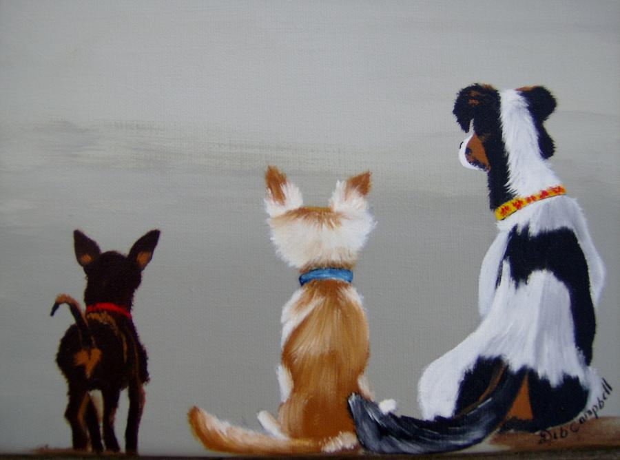 Dogs Patiently Waiting Painting by Debra Campbell