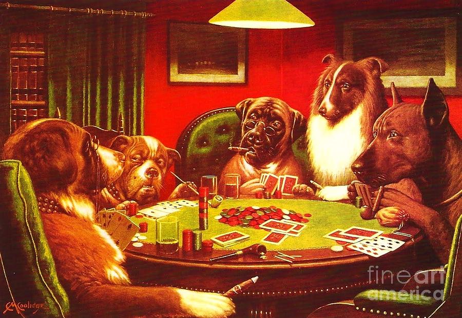 Dog Painting - Dogs Playing Poker by Thea Recuerdo