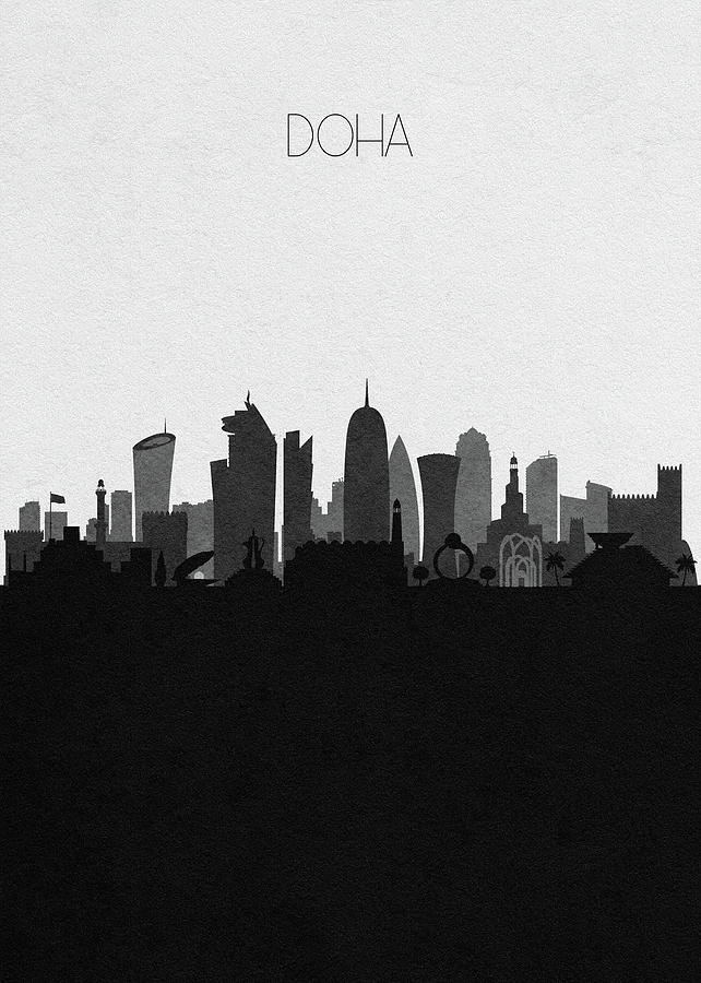 Doha Cityscape Art Drawing by Inspirowl Design