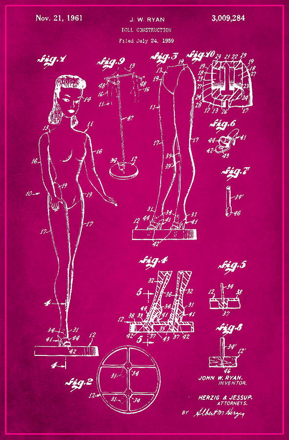 Doll Construction patent drawing 1a Mixed Media by Brian Reaves