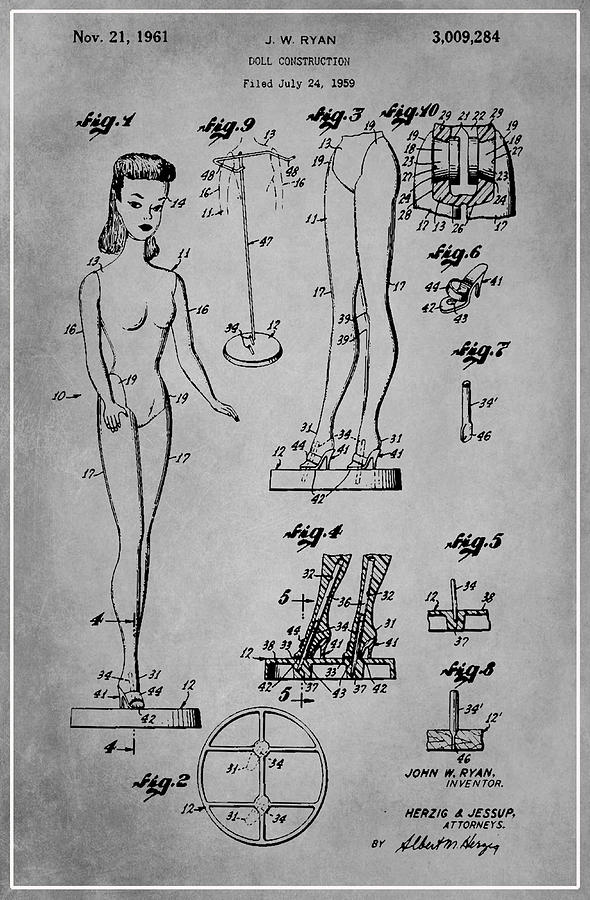 Doll Construction patent drawing 1b  Mixed Media by Brian Reaves
