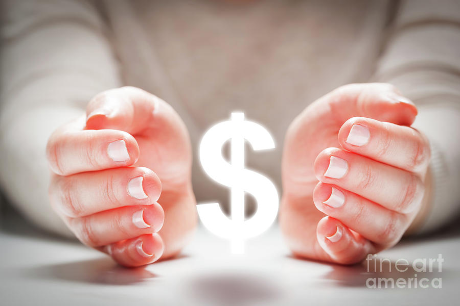 Dollar sign between womans hands in gesture of protection. Currency stability Photograph by Michal Bednarek
