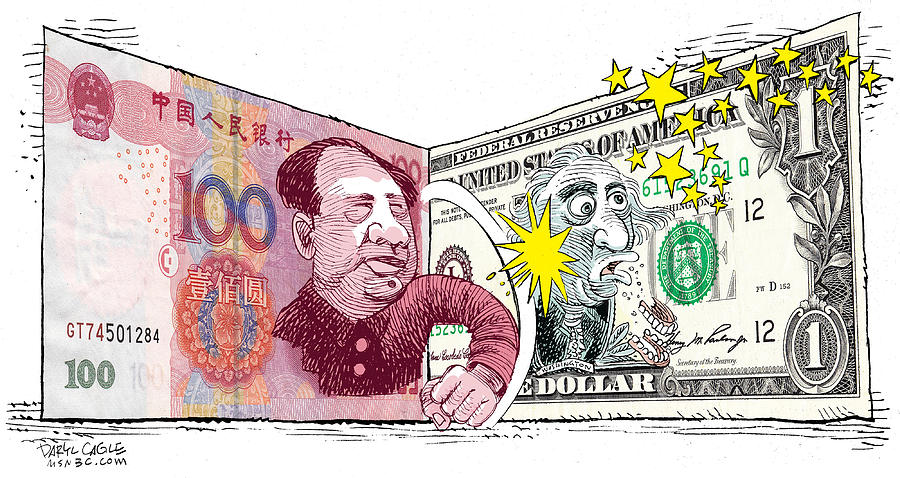 Dollar Drawing - Dollar vs Yen by Daryl Cagle Dollar Drawing - Dollar vs Yen by Daryl Cagle