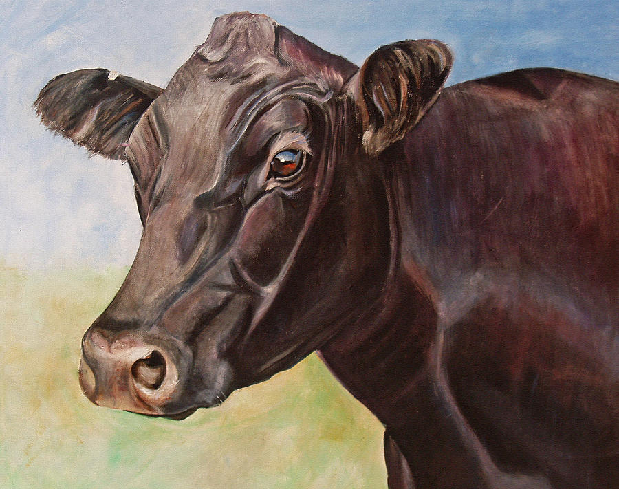 Landscape Painting - Dolly the Angus Cow by Toni Grote