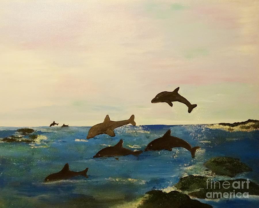 Dolphin Painting - Dolphin Bay by Karen Jane Jones