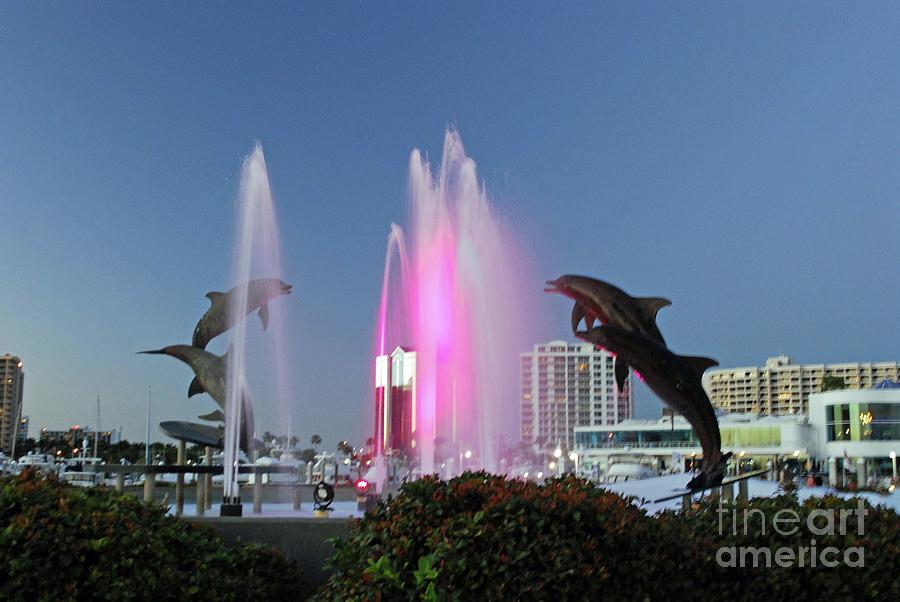 Dolphin Fountain at dusk Photograph by Gary Wonning Fine Art America