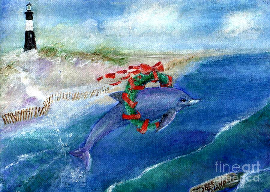 Christmas Painting - Dolphin Holiday by Doris Blessington