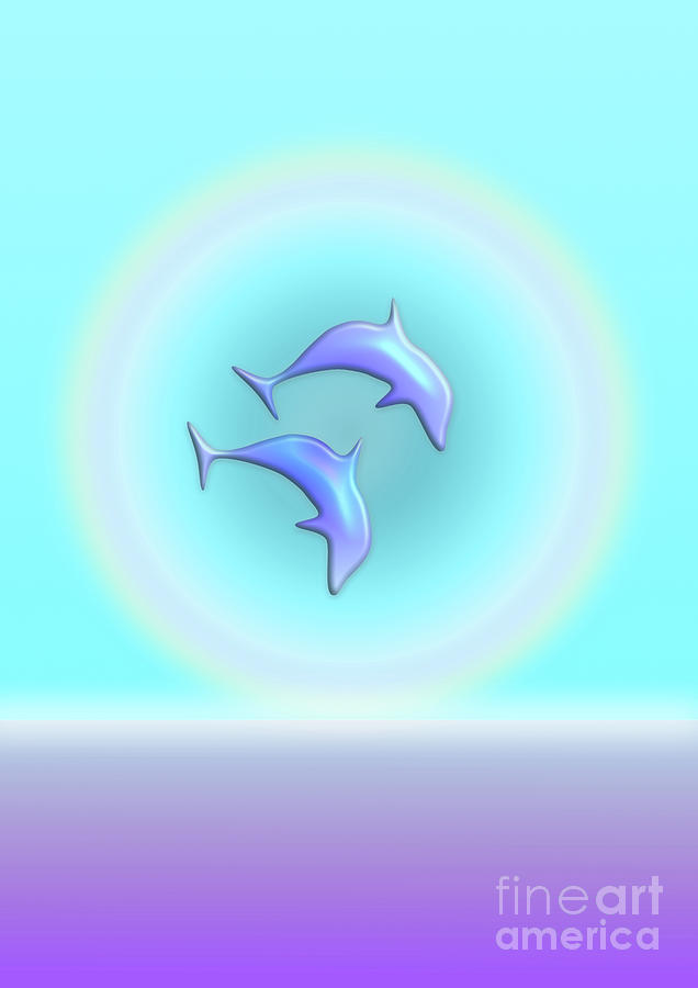 Dolphin Joy in Turquoise and Violet Digital Art by Barefoot Bodeez Art