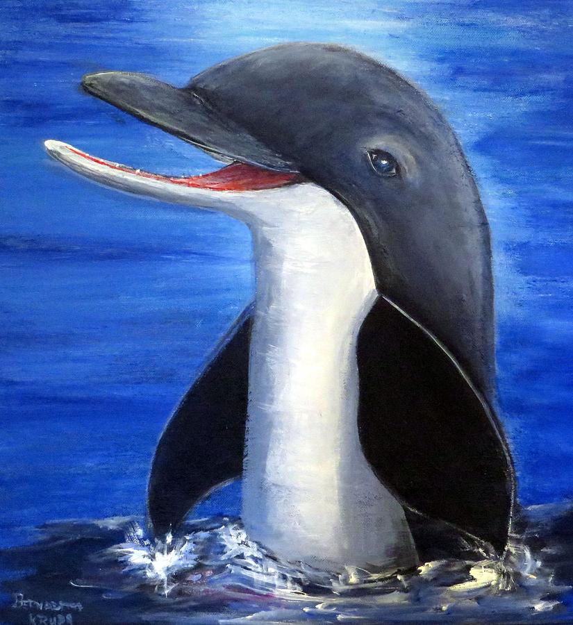 Dolphin Laughing Painting by Bernadette Krupa