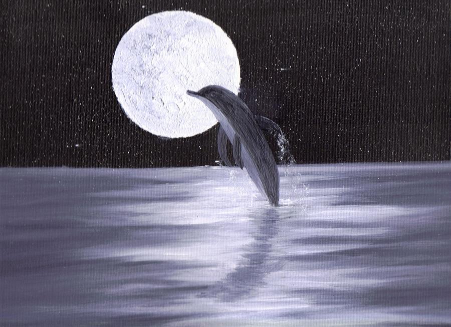 Dolphin Moon Painting by Jim Saltis