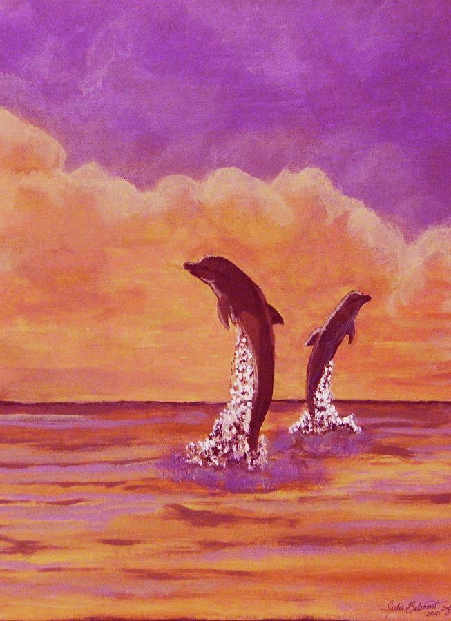 Dolphin Play Painting by Julie Belmont