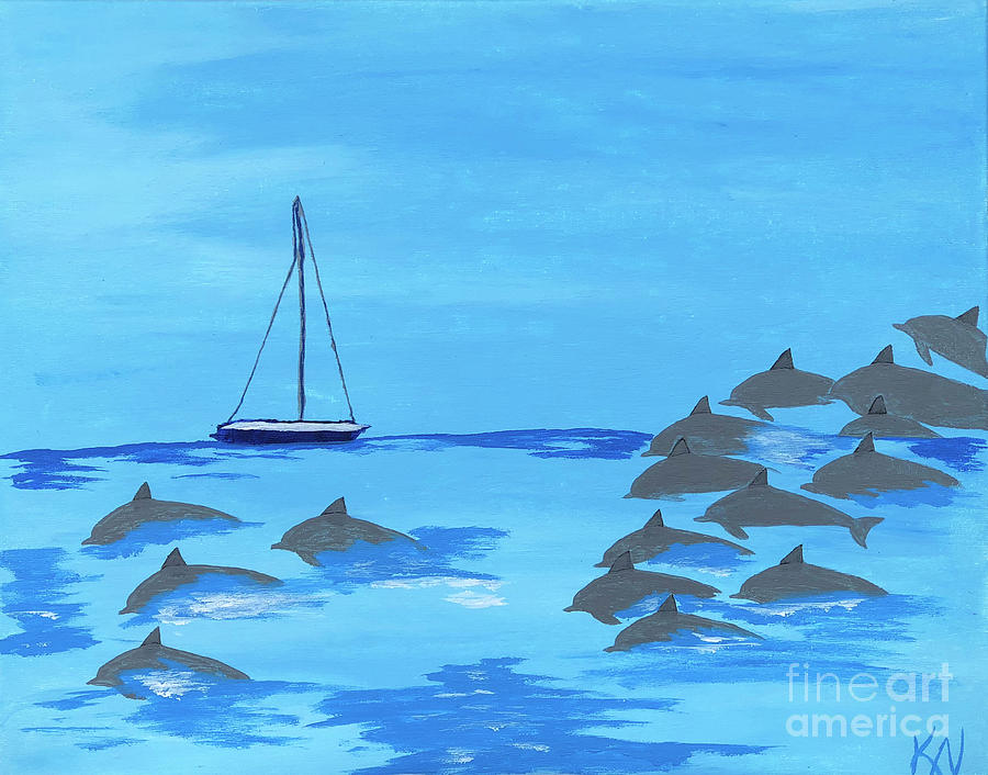 Dolphin Play Painting by Karen Nicholson