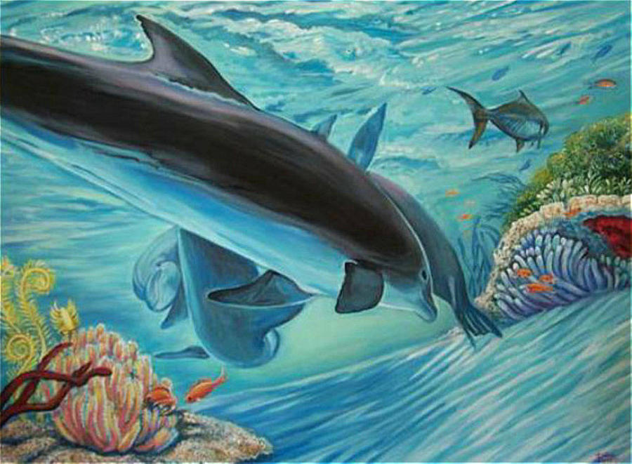 Dolphins at Play Painting by Diann Baggett - Pixels