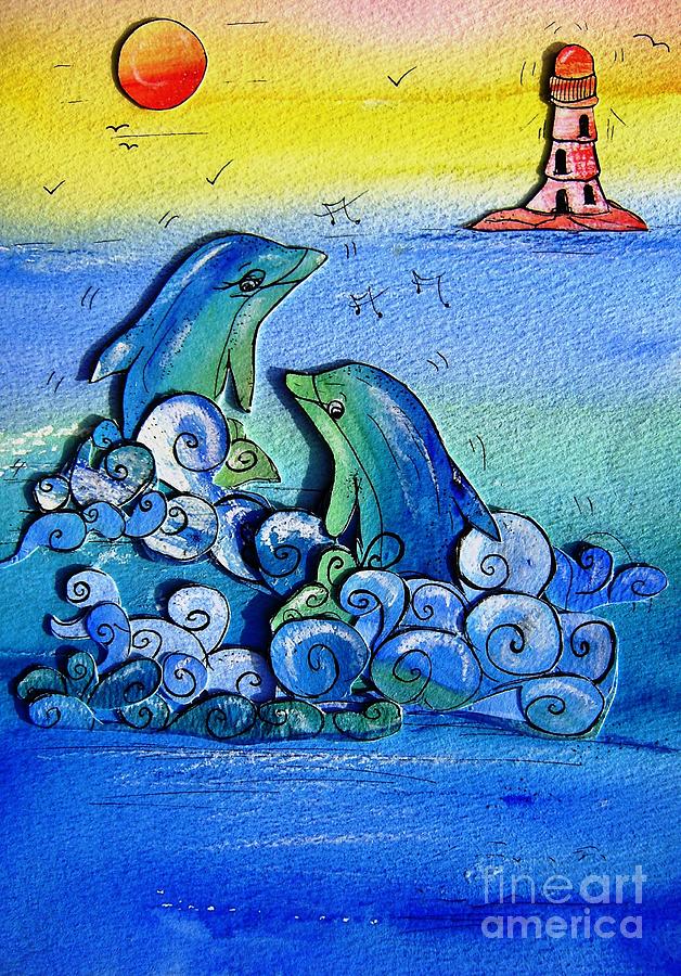 Dolphins At Play  Painting by Mary Cahalan Lee - aka PIXI