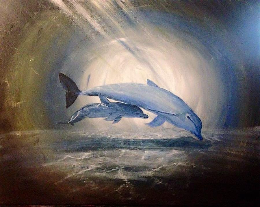 Dolphin Painting - Dolphins by Crystal White