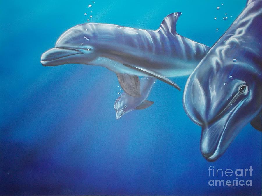 Dolphins for Daughter Painting by Jerry Bokowski