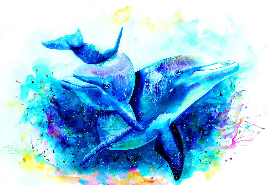 Dolphin Painting - Dolphins by Isabel Salvador