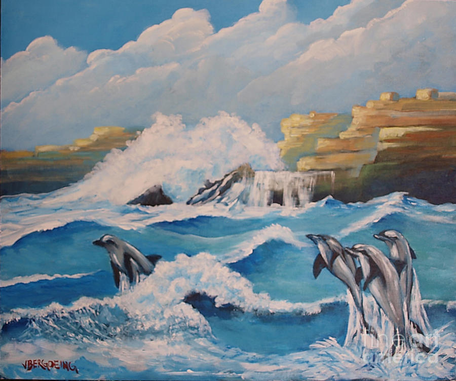 Dolphins Painting by Jean Pierre Bergoeing