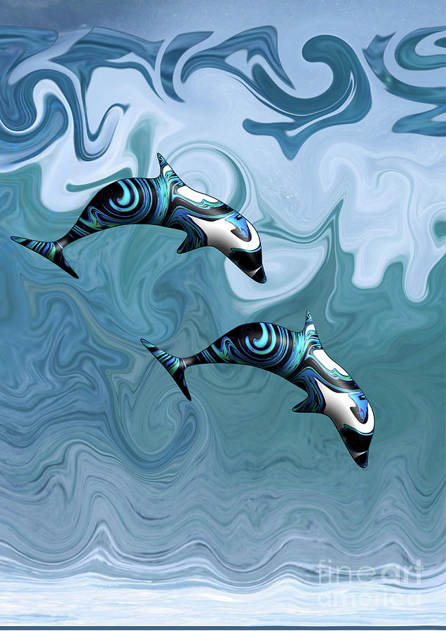Psychedelic Dolphins Surfing in the Waves  Digital Art by Barefoot Bodeez Art