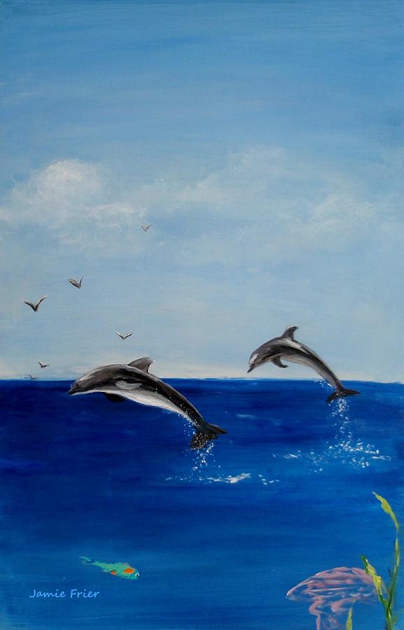 Fish Painting - Dolphins Playing by Jamie Frier