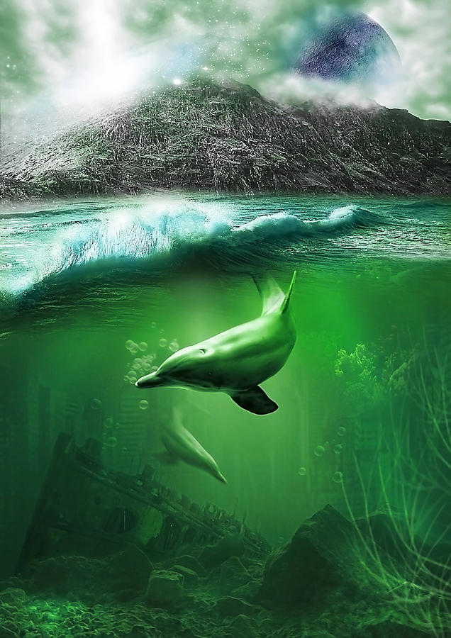 Abstract Digital Art - Dolphins by Svetlana Sewell