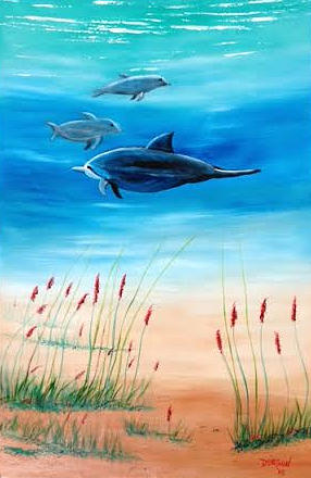 Dolphins Underwater Painting by Lloyd Dobson