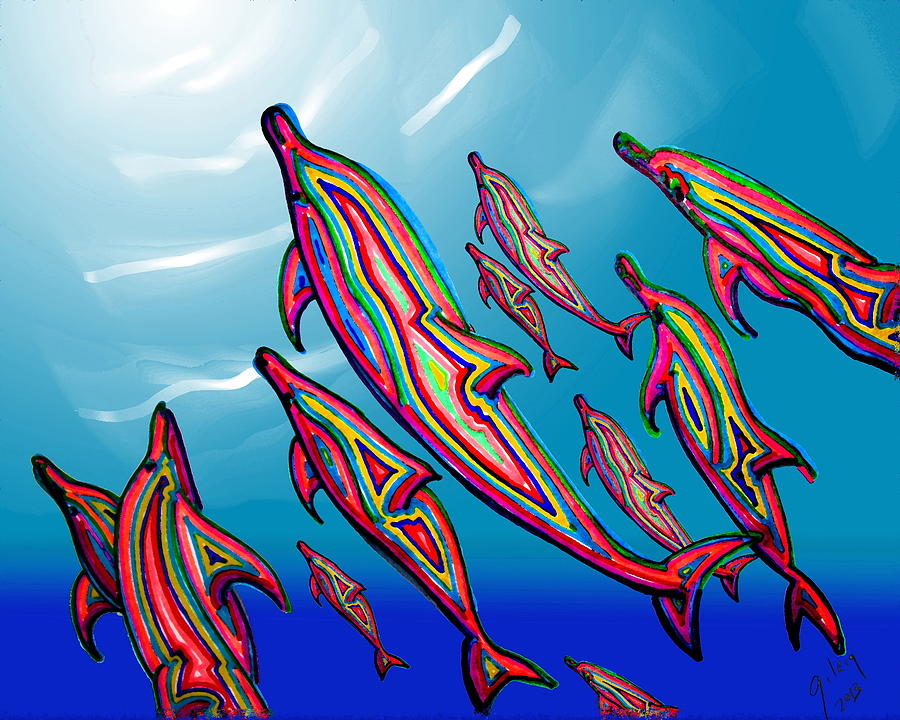 Abstract Digital Art - Dolphins by W Gilroy