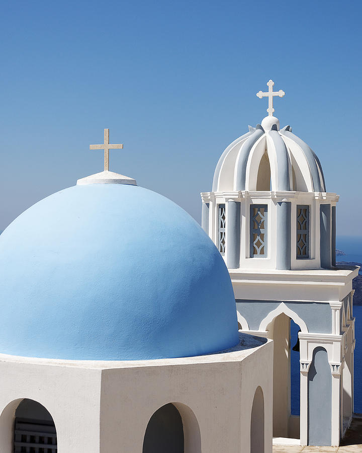 Dome and Bell Tower -- Greek Orthodox Church in Fira, Santorini Photograph by Darin Volpe
