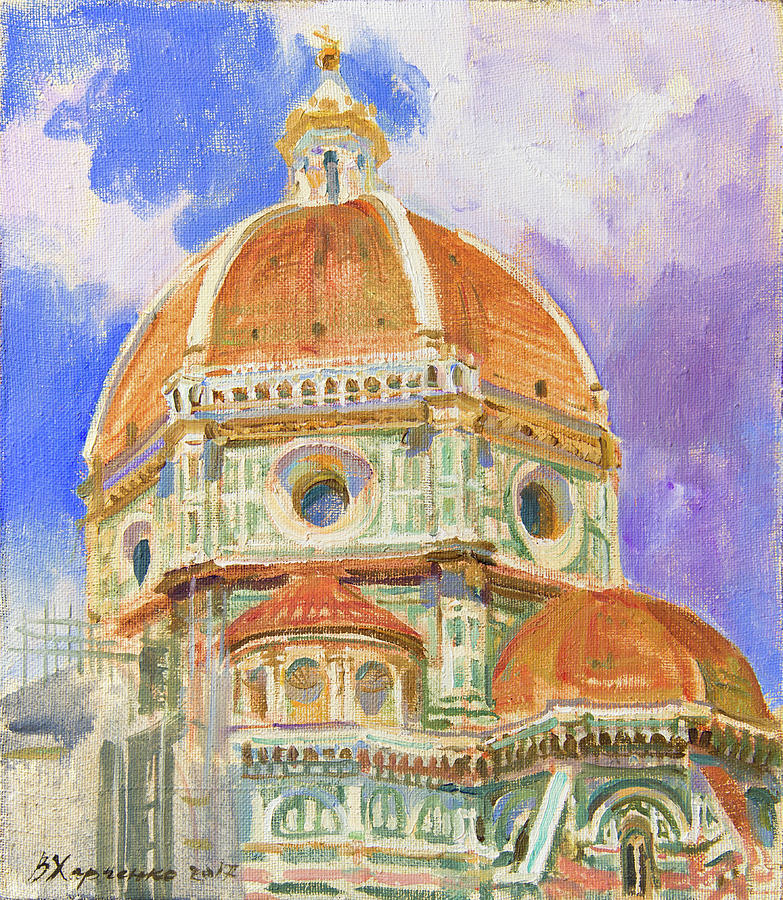 Dome Of The Duomo. Leaving Into The Clouds Painting