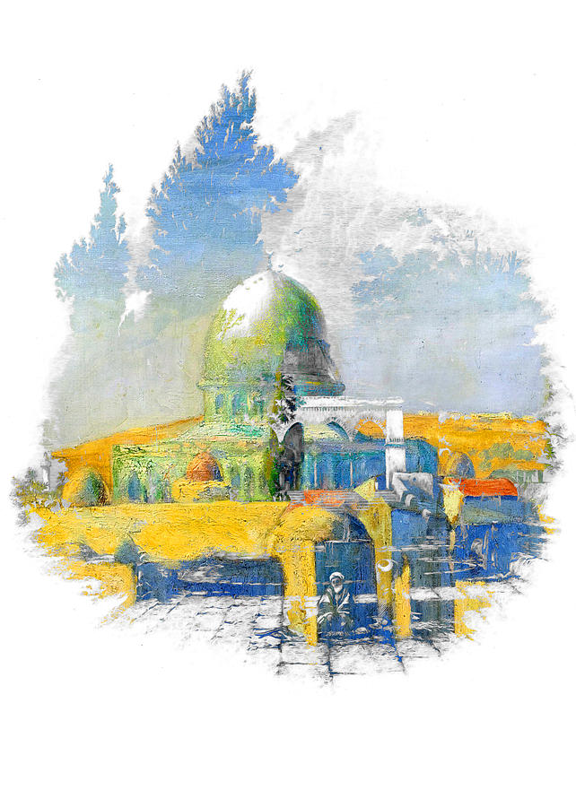 Dome of the Rock in Colors Painting by Munir Alawi