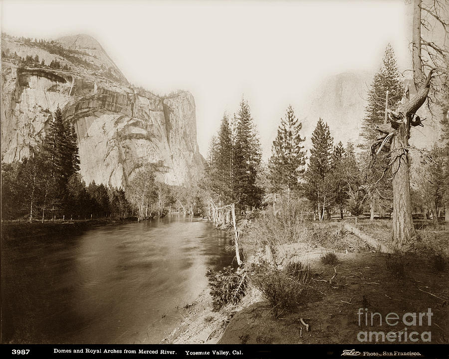 Domes Photograph - Domes and Royal Arches from Merced River Yosemite Valley Calif.  circa 1885 by Monterey County Historical Society