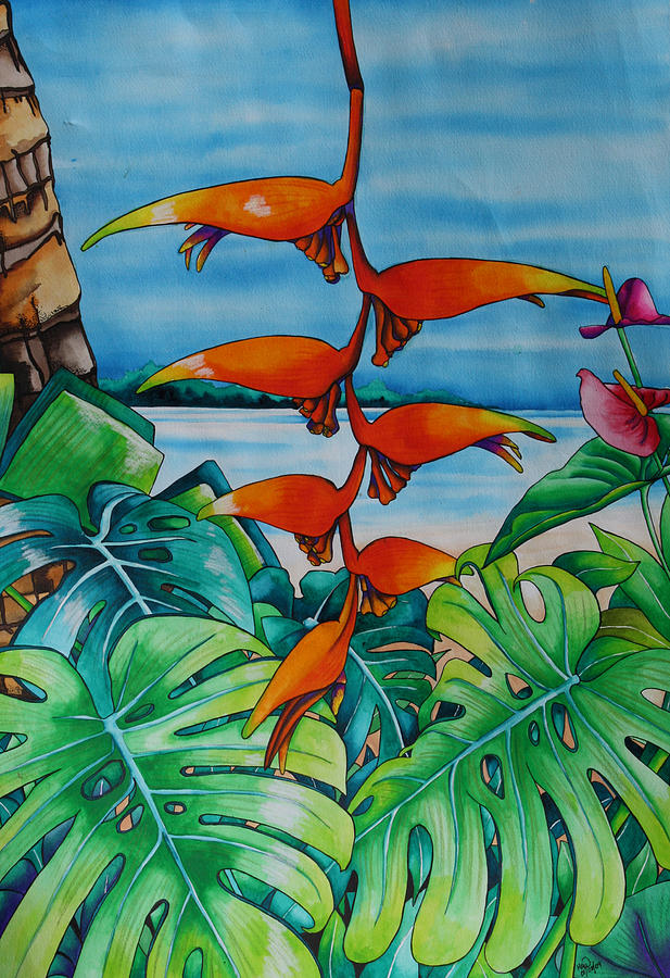 Beach Painting - Dominican Heliconia by Helen Weston